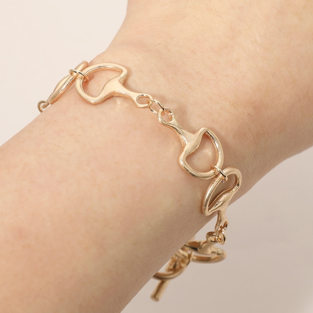 Gold Horsebit Link Chain Bracelet Bangle Toggle Metal Casual Jewelry